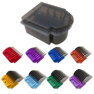 MOKSI Stainless Steel 8 Colors Guide Comb Set from 1/8 Inch to 1 Inch(3-25mm),Compatible for Andis, for Oster A5 &for Wahl KM10 Series Clipper Detachable Blade(Only fit15# 10# 30# Blade)