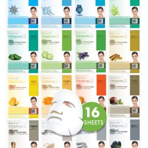 DERMAL 16 Combo Pack A Collagen Essence Korean Face Mask – Hydrating & Soothing Facial Mask with Panthenol – Hypoallergenic Self Care Sheet Mask for All Skin Types – Natural Home Spa Treatment Masks