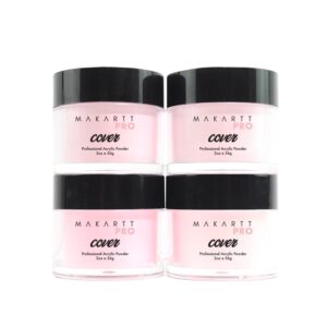 MakarttPro Professional Acrylic Pink Cover Powder Set – 4 Piece Set – Medium Setting Powder> Smooth Acrylic Application> Professional Nail Technician Supplies> 2 ounce