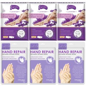 Lavender Foot Peel Mask Dead Skin Calluses Removal and Moisturizing Hand Mask Set 6 Pack
