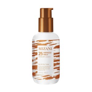 Mizani 25 Benefit Miracle Milk Leave in Conditioner – For Frizzy & Curly Hair, Heat Protectant & Detangler, With Coconut Oil, For Natural Hair, 3.4 Fl Oz