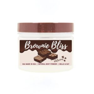 Body Powder for Men & Women Scented Chocolate Brownie Bliss, Perfume Dusting Powder, Bath Powder with Fragrance & Essential Oils, Talc Free 8oz Container, Made in USA