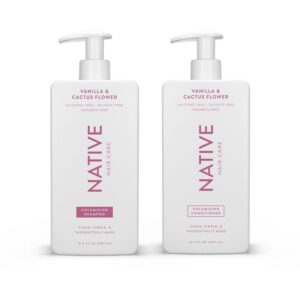 Native Vanilla & Cactus Flower 2-in-1 Shampoo & Conditioner Contain Naturally Derived Ingredients |All Hair Type Color & Treated, Fine to Dry Damaged, Sulfate & Dye Free – 2-Pack