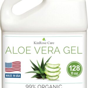 KinRose Care Aloe Vera Gel Organic Gallon for Face, Skin, Hair & Sunburn Relief 100 Percent Pure Aloe Vera Gel Bulk Wholesale – Cold Pressed, Vegan, Unscented – Made in USA (128 Fl Oz)