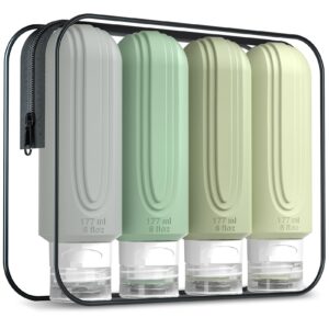 Mrsdry Travel Bottles for Toiletries, Large 6oz Oversize Containers, BPA Free Leak Proof Tubs Refillable Liquid Travel Accessories with Toiletry Bag for Cometic Shampoo and Lotion Soap (4 Pack)
