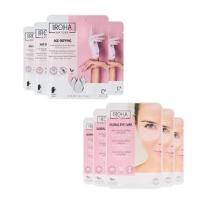 Anti-Aging Hand Mask (4 Pairs) + Eye Mask> Reduce Wrinkles> Dark Circles & Puffiness (5 Pairs) – Anti-Aging Hand Mask with Hyaluronic Acid & Bakuchiol |Eye Patches with Niacinamide> Caffeine> Peptides