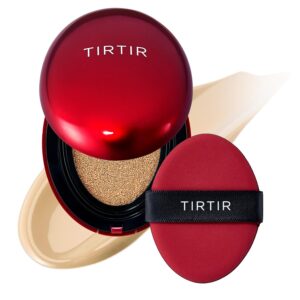 TIRTIR Mask Fit Red Cushion Foundation | Full coverage, Weightless, Skin fit, Satin Glow Finish, Korean Makeup Cushion Foundation (#24W Soft Beige, 0.63 Fl Oz)