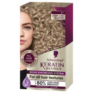 Schwarzkopf Keratin Color Permanent Hair Color Cream, 9.1 Light Ash Blonde, 1 Kit