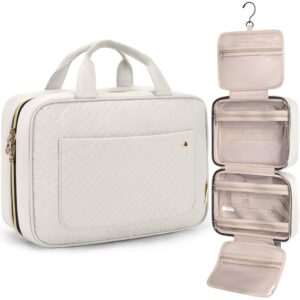 BAGSMART Toiletry Bag Travel Bag with Hanging Hook, Water-resistant Makeup Cosmetic Bag Travel Organizer for Accessories, Shampoo, Full Sized Container, Toiletries (Beige, Large)