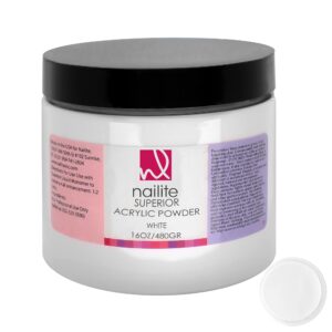 Nailite Superior – Professional Acrylic Powder for Nail Extension System> Quick Dry> EMA Formula> Resistant and Non-Yellowing Effect – White (16 Oz.)