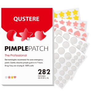 QUSTERE Pimple Patches for Face, Acne Patches Hydrocolloid, Cute Star Zit Covers for Face, Spot Stickers with Tea Tree, Salicylic Acid & Cica Oil| Round,Star,Peach Shapes| 5 Sizes| 282 Count