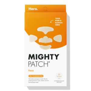 Mighty Patch Face from Hero Cosmetics – XL Hydrocolloid Mask for Acne, 5 Large Pimple Patches for Zit Breakouts on Nose, Chin, Forehead & Cheeks – Vegan-Friendly, Not Tested on Animals (1 Count)