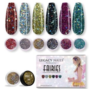 Legacy Nail Acrylic Powder Collections – 6 Colors Professional Nail Art Powder Set Manicure DIY for Dip & Acrylic Nail Extensions (Fairies Collection)