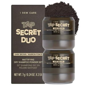 I DEW CARE Biotin Clarifying Dry Shampoo – Tap Secret Dark Brown Duo Set | Strengthening & Volumizing, Powder Type, Refillable, Travel size, Non-aerosol, Brunette, Korean Ginseng, 0.24 Oz * 2ea