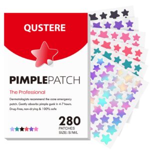 QUSTERE Pimple Patches for Face, Hydrocolloid Acne Patches, Cute Star Zit Covers for Face, Colorful Spot Stickers with Tea Tree, Salicylic Acid & Cica Oil| 3 Sizes (10mm, 12mm & 14mm) |280 Count