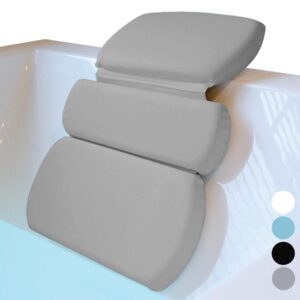 GORILLA GRIP Bath Pillow for Tub, Improved Suction Cups, Luxury Bathtub Pillows, Headrest for Neck and Back Support, Relaxing Home Spa, Hot Tubs and Bathroom Essentials, Gifts for Women, 3 Panel Gray