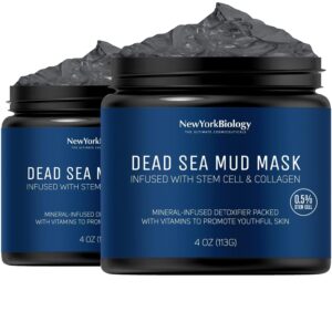 New York Biology Dead Sea Mud Mask for Face and Body with Stem Cell and Collagen – Spa Quality Pore Reducer for Acne, Blackheads and Oily Skin, Natural Skincare – Tightens Skin – 4 oz – Pack of 2