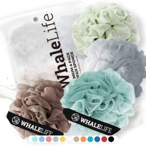 Loofah Sponge Bath Sponge for Women Men 4 Pack (Borwn Blue Gray Green)