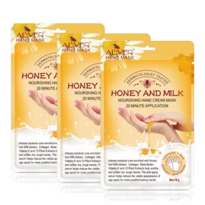 Hand Mask Moisturizing Glovesfor Dry Skin> Nourishing Soften Hand care Peel off Cream for dry crack hands>Hand skin repair Lotion> Hand spa exfoliating overnight hand massage (Honey&Milk 3 Pairs)