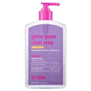 b.tan Insanely Dark Clear Self Tan Gel | Glow Your Own Way Next Level – Best, Transfer-Resistant Sunless Tanning Lotion, Ultra Quick Bronze, No Fake Tanner Smell, 16 Fl Oz
