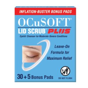 OCuSOFT Lid Scrub PLUS 35 – Pre-Moistened Leave-On Eyelid Wipes for Moderate to Severe Conditions – Moisturizing Eyelid Cleanser for Maximum Relief – 35 Count