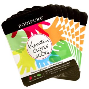 BODIPURE Professional Keratin Gloves and Socks Combo 6 Pack – Anti-Aging Moisturizing Gloves and Socks for Dry Hands and Cracked Heels – Natural Ingredients – 6 Pairs Each