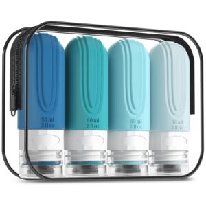 Mrsdry Travel Bottles for Toiletries, Tsa Approved 2oz Travel size Bottles, BPA Free Leak Proof Travel Toiletry Containers, Refillable Travel Accessories with Toiletry Bag for Shampoo Liquid (4 Pack)