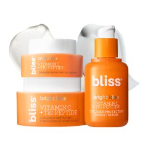 Bliss Glow Getter Bright Idea Vitamin C + Tri-Peptide 3-Piece Kit – Includes Brightening Moisturizer, Eye Cream & Serum for Radiant, Firm, Hydrated Skin – Vegan & Cruelty-Free Skincare Set