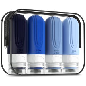 Mrsdry Travel Bottles for Toiletries, Tsa Approved 2oz Travel size Bottles, BPA Free Leak Proof Travel Toiletry Containers, Refillable Travel Accessories with Toiletry Bag for Shampoo Liquid (4 Pack)