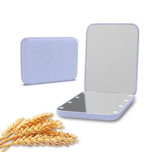 Kintion Wheat Straw Pocket Mirror, 1X/3X Magnification Travel Mirror for Purse, Lighted Plastic Fiber Mirror, Folding Handheld Mirror, Small Lighted Compact Mirror for Gift, Purple