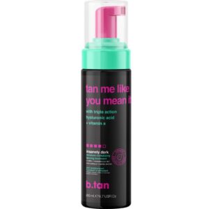 b.tan Dark Self Tanner Mousse | Tan Me Like You Mean It – Dark, 1 Hour Express Sunless Tanner Foam, Bronzing Glow, No Fake Tan Smell, Face & Body, Vegan, Cruelty & Paraben Free, 6.7 Fl Oz