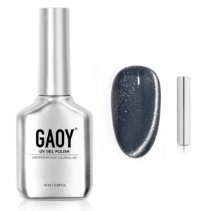 GAOY Blue Cat Eye Gel Nail Polish, 16ml Glitter Holographic Nail Polish with Magnet, Reflective Translucent UV Gel, 3151 Starry Night