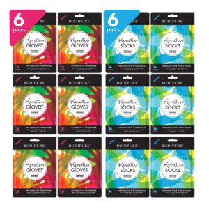 Bodipure Premium Hand and Foot Mask | Moisturizing Kertain Gloves & Socks | Hydrating Dull Dry Hands> Cracked Heels> Callus Softening & Nail Strengthening | Chemical-Free Feet Treatment | (6+6 Pack)