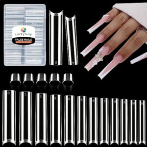 Luckyfairy 3XL Square Nail Tips, 240pcs Straight Tapered Soft Gel Fake Nails, Acrylic Matte Half Cover Clear Gelly Press on Flase Nail Tips for Extension Nail Manicure Home DIY 12 Sizes Gelly Tips