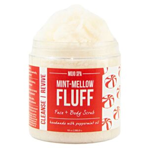 Mojo Spa Mint Mellow Fluff Face and Body Scrub | Peppermint, Vanilla Scent | Moisturizing Sugar Based Exfoliator | 10 oz
