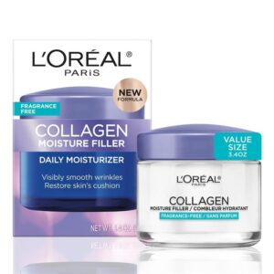 L’Oreal Paris Collagen Moisture Filler Face Cream, Anti-Aging Face Moisturizer, Non-Greasy Fragrance Free Skin Care Formula For Up to 48HR Hydration, 3.4 Oz
