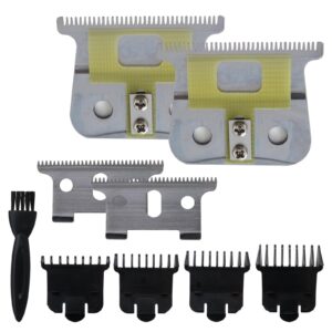 Gxcdizx Upgraded 2 Pack Blades for Andis T-Outliner Trimmer, for GTX Replacement Blade with Brush, Steel T Blade Set with 4 Guards Guides for Hair Clippers Model #04710/04521, Silver