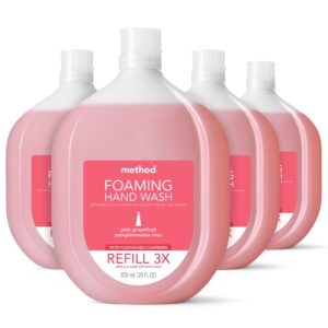 Method Foaming Hand Soap Refill, Pink Grapefruit, Recyclable Bottle, Biodegradable Formula, 28 fl oz (Pack of 4) (Packaging May Vary)