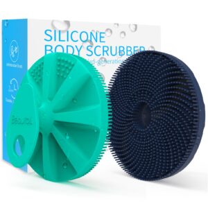BEAUTAIL Silicone Body Scrubber 2 Pack, Gentle Bristles Shower Bath Brush, Lather Nicely, Soft Massage Body, More Hygienic Than Loofah, Gentle Exfoliating for Sensitive Skin, Green+Dark Blue