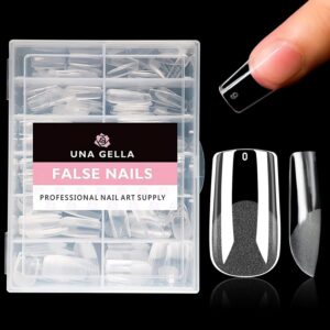 UNA GELLA Square Fake Nails, 504pcs Gel Nail Tips Clear Press on Nails Pre-shape for Full Cover Square Nails French False Nails For Nail Extension Nail Art Home DIY 12 Sizes False Gelly Tips