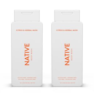 Native Body Wash Contains Naturally Derived Ingredients | For Women & Men, Sulfate, Paraben, & Dye Free Leaving Skin Soft and Hydrated | Citrus & Herbal Musk 18 oz – 2 Pk