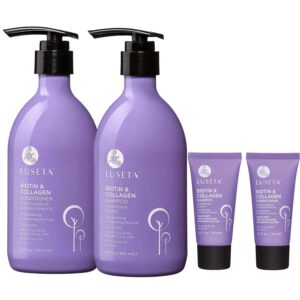 Luseta Biotin Shampoo and Conditioner Set with Argan Oil for Damaged Hair Repair, Growth and Thickening – Full Size and Travel Size (2×16.9 oz + 2×1.01 oz)