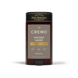 Cremo Vintage Suede Aluminum Free Deodorant for Men, 48-hour Long Lasting Odor Protection, 2.65oz