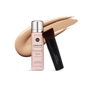 MagicMinerals AirBrush Foundation by Jerome Alexander – 2pc Set with Airbrush Foundation and Kabuki Brush – Spray Makeup with Anti-aging Ingredients for Smooth Radiant Skin – Warm Beige