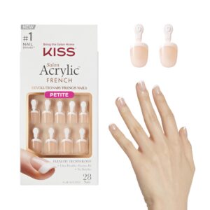 KISS Salon Acrylic, Press-On Nails, Nail glue included, ‘Crush Hour’, French, Petite Size, Squoval Shape, Includes 28 Nails, 2g Glue, 1 Manicure Stick, 1 Mini File