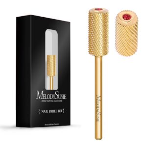 MelodySusie Crystal Top Red Heart Shape Nail Drill Bits, 3/32” Large Barrel Carbide Bits, Suitable for Manicure Pedicure Cuticle Gel Polishing, Beginners Bits, Gold, Series Bit-S, Medium