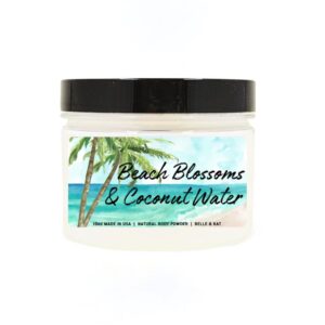 Body Powder for Women & Men Scented Beach Blossoms & Coconut Water, Perfume Dusting Powder, Bath Powder with Fragrance & Essential Oils, Talc-Free 10oz Container with Lid, Made in USA