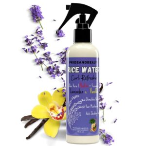 Rice Water For Hair Growth – Hair & Scalp Treatment, Rosemary Water Spray For Hair Growth, Infused with Biotin, Vegan Non-Greasy Spray Naturally Thicker hair. (Lavender + Vanilla, 4 OUNCES)