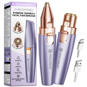 VG VOGCREST Eyebrow Facial Trimmer: 2 in1 Rechargeable Facial Hair Removal and Eyebrow Shaver – Face Lips Body Painless Facial Razor with Built-in LED Light (Solar Purple)
