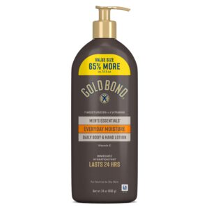 GOLD BOND Men’s Essentials Everyday Moisture Daily Body & Hand Lotion with Vitamin C, Formulated for Men’s Dry Skin, Value Size, 24 oz.